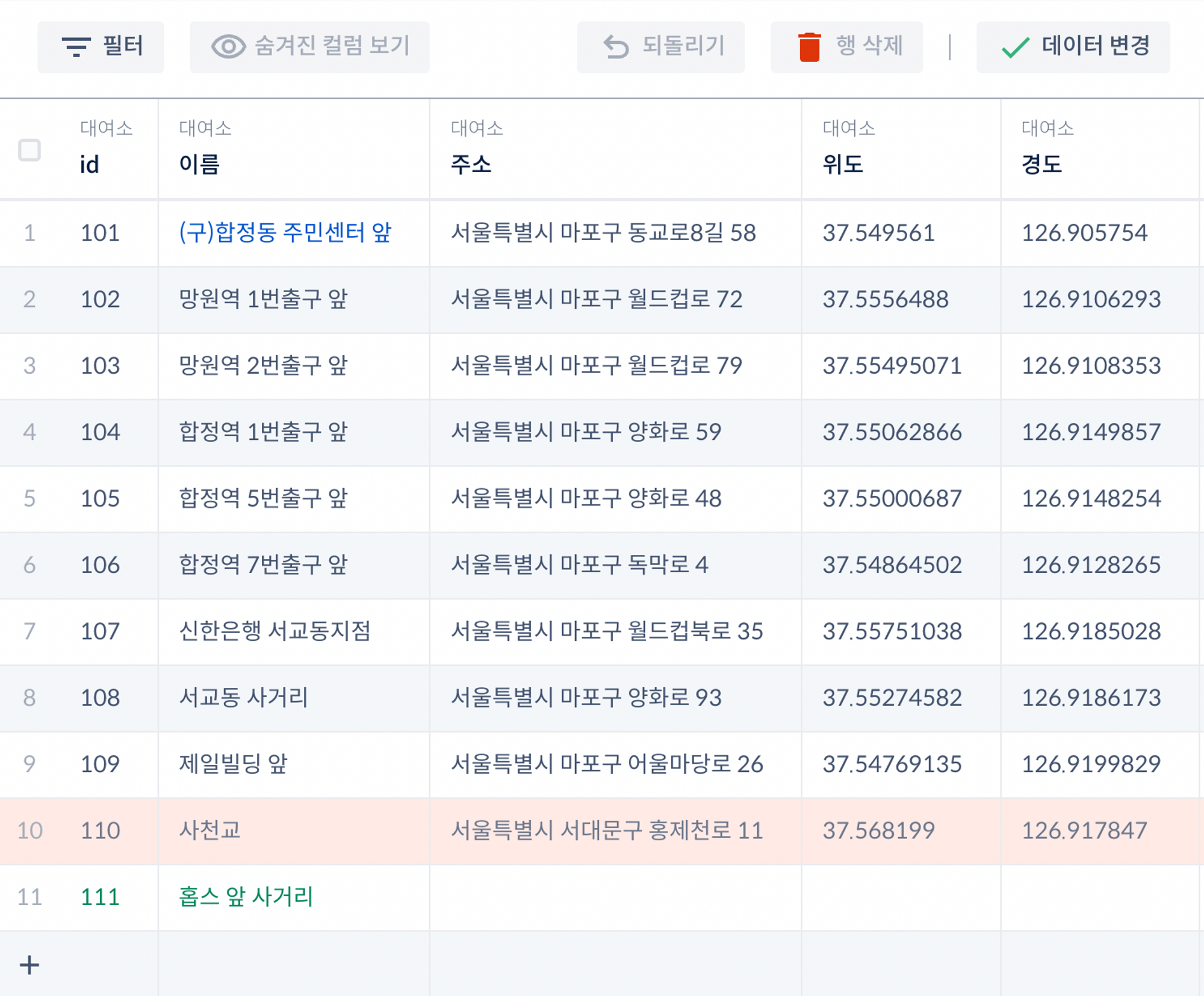 쿼리 딜리버리의 테이블